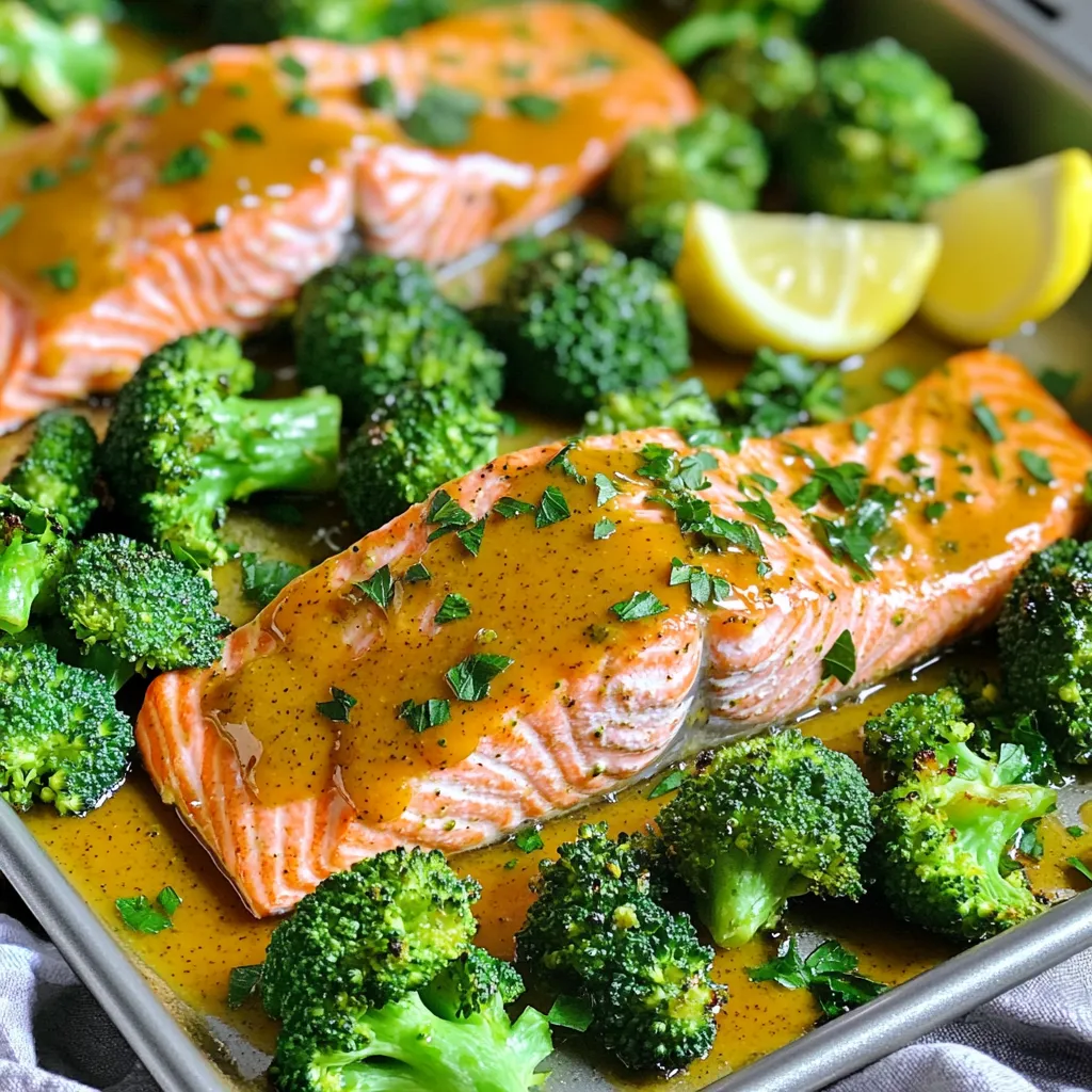 Sheet Pan Honey Mustard Salmon Broccoli Delight