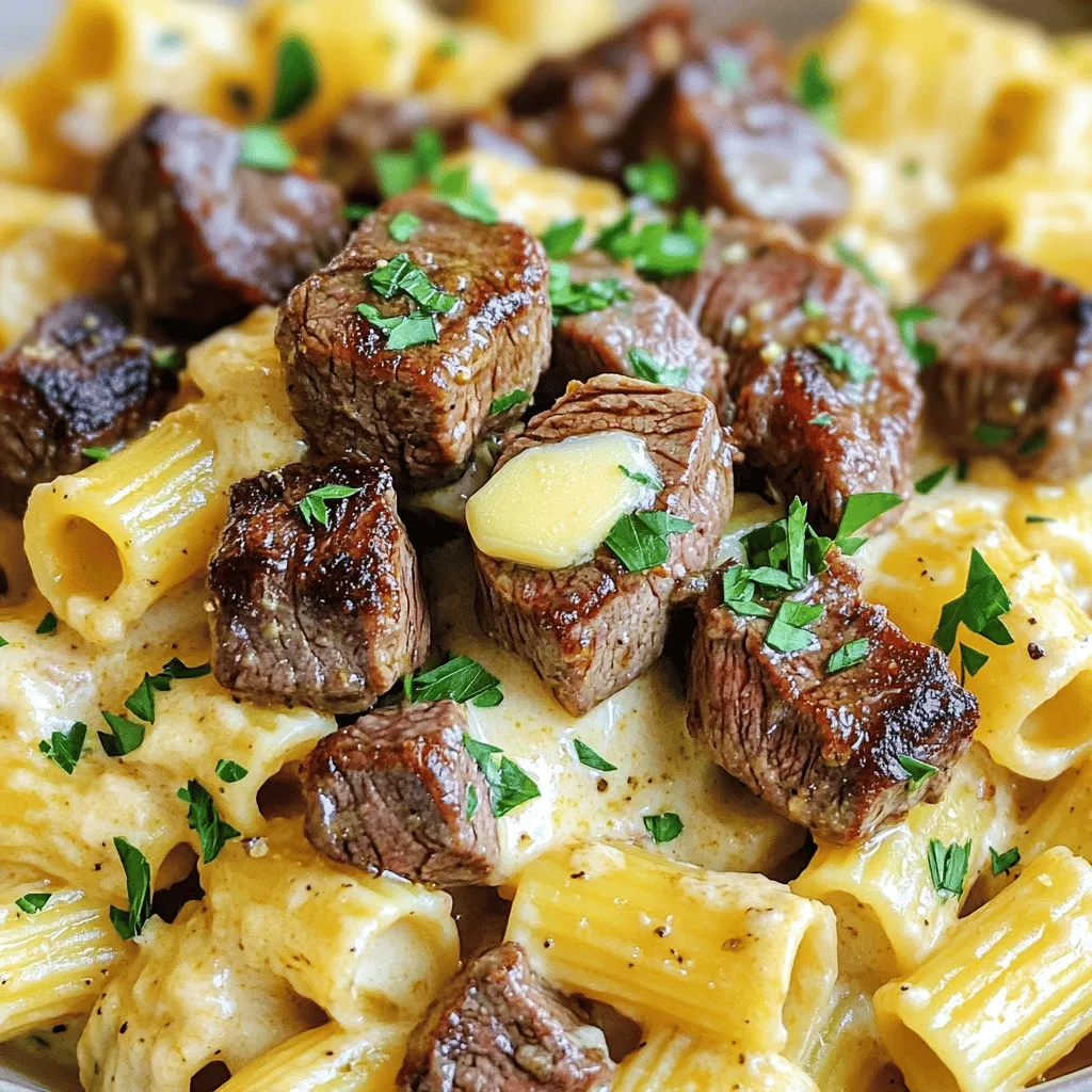 Garlic Butter Steak Tips with Cheesy Rigatoni Bliss
