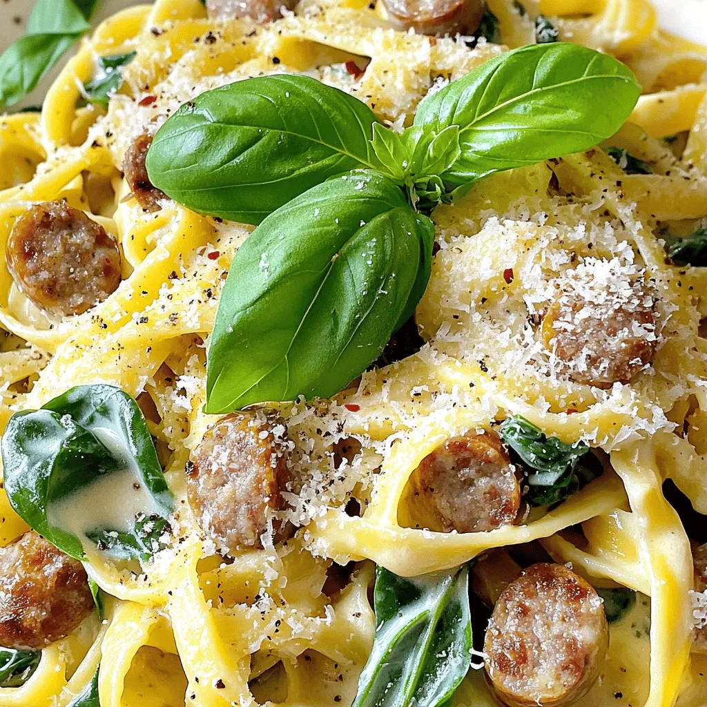 - 12 oz fettuccine pasta - 1 lb Italian sausage (mild or spicy) - 3 tablespoons olive oil