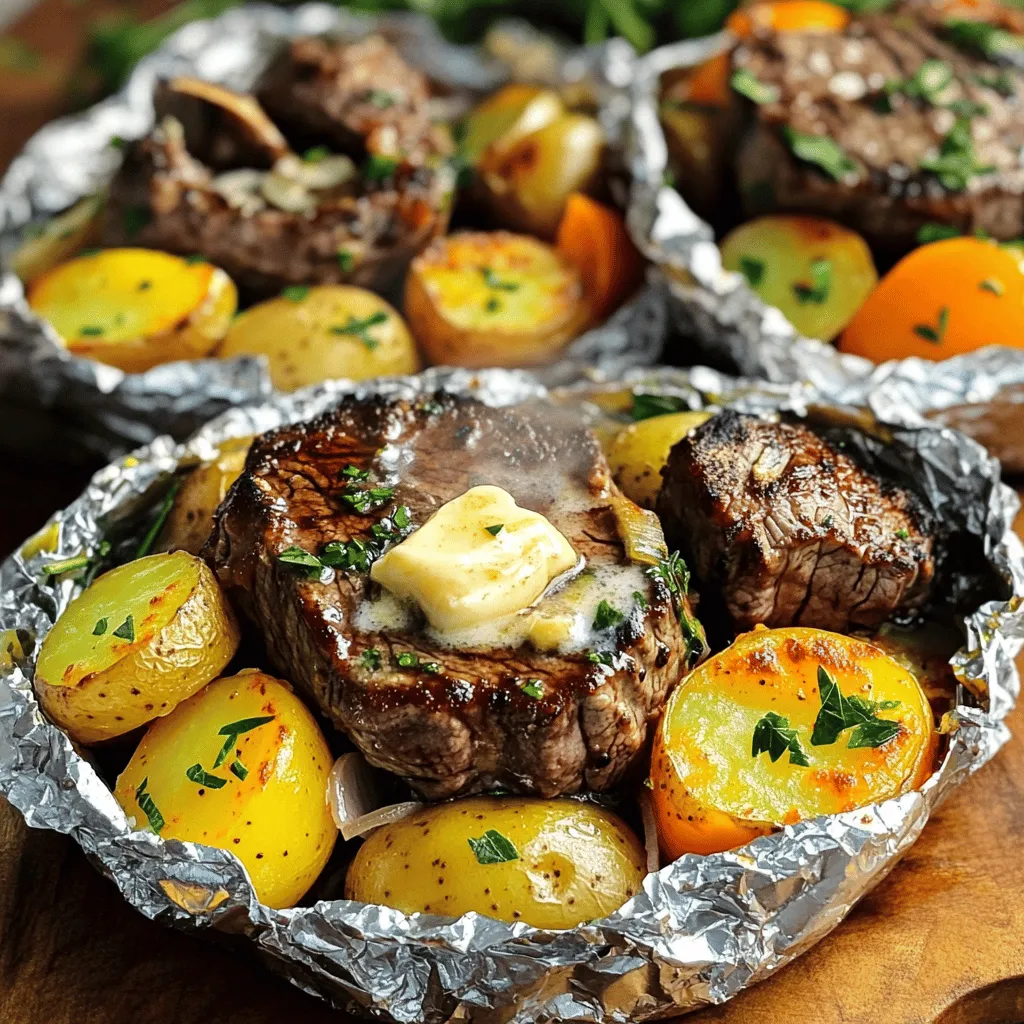 Garlic Butter Steak and Potato Foil Packets Delight