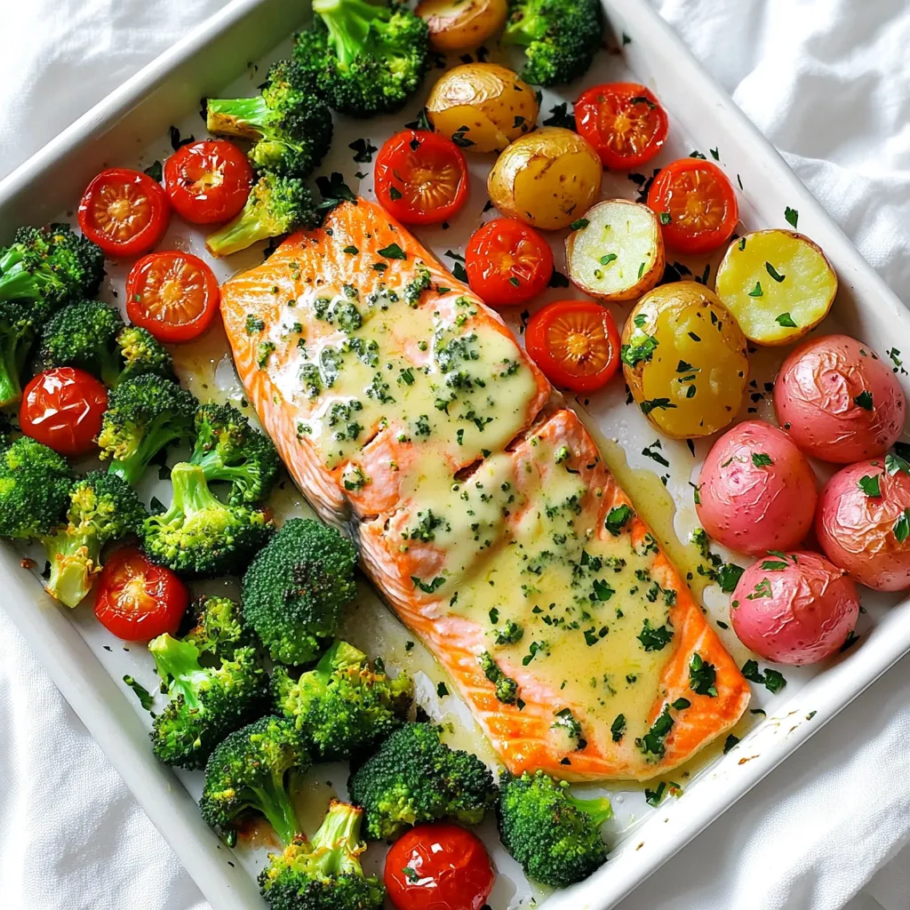 Garlic Butter Salmon and Veggies Sheet Pan Delight