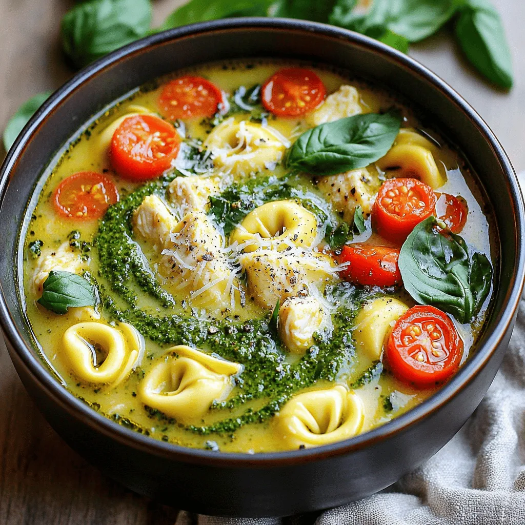 Creamy Pesto Chicken Tortellini Soup Delight