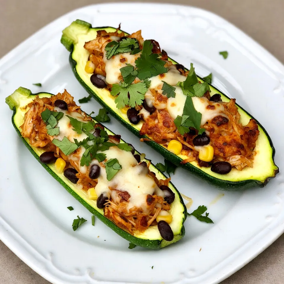 Chicken Enchilada Stuffed Zucchini Boats Delight