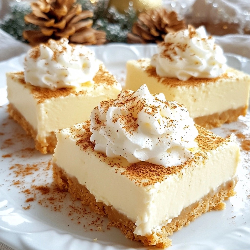 Festive No-Bake Eggnog Cheesecake Bars Delight