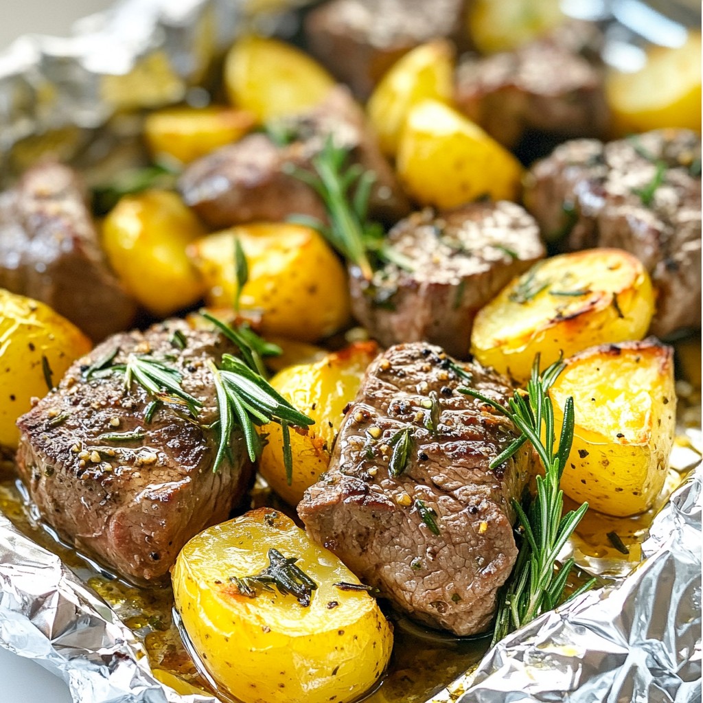 Garlic Herb Steak and Potato Foil Packs Delight