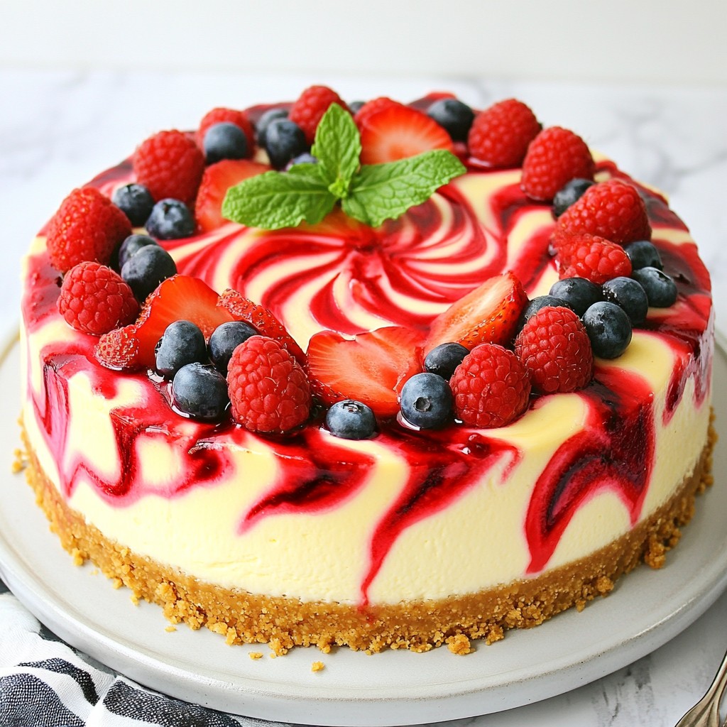 Creamy No-Bake Berry Swirl Cheesecake Delight