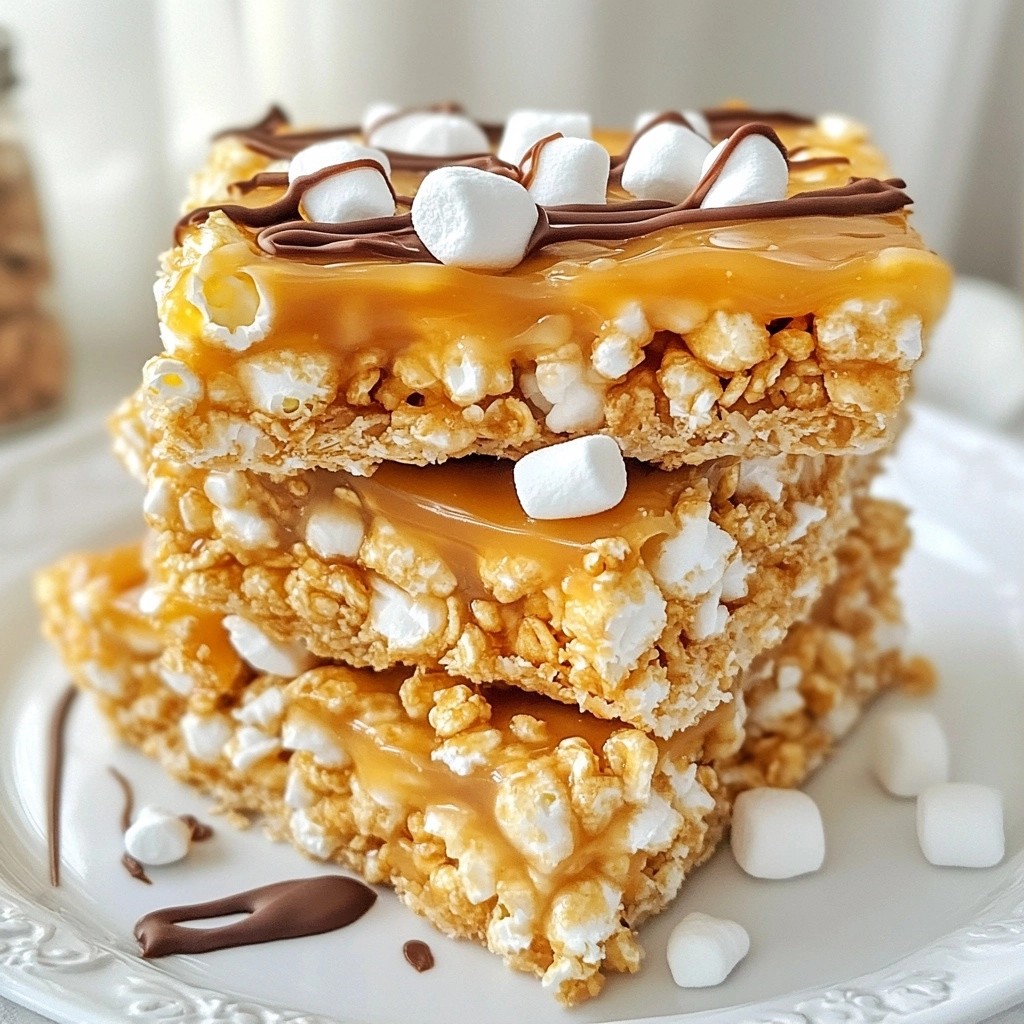 Crispy No-Bake Popcorn Caramel Bars Easy Treat Recipe