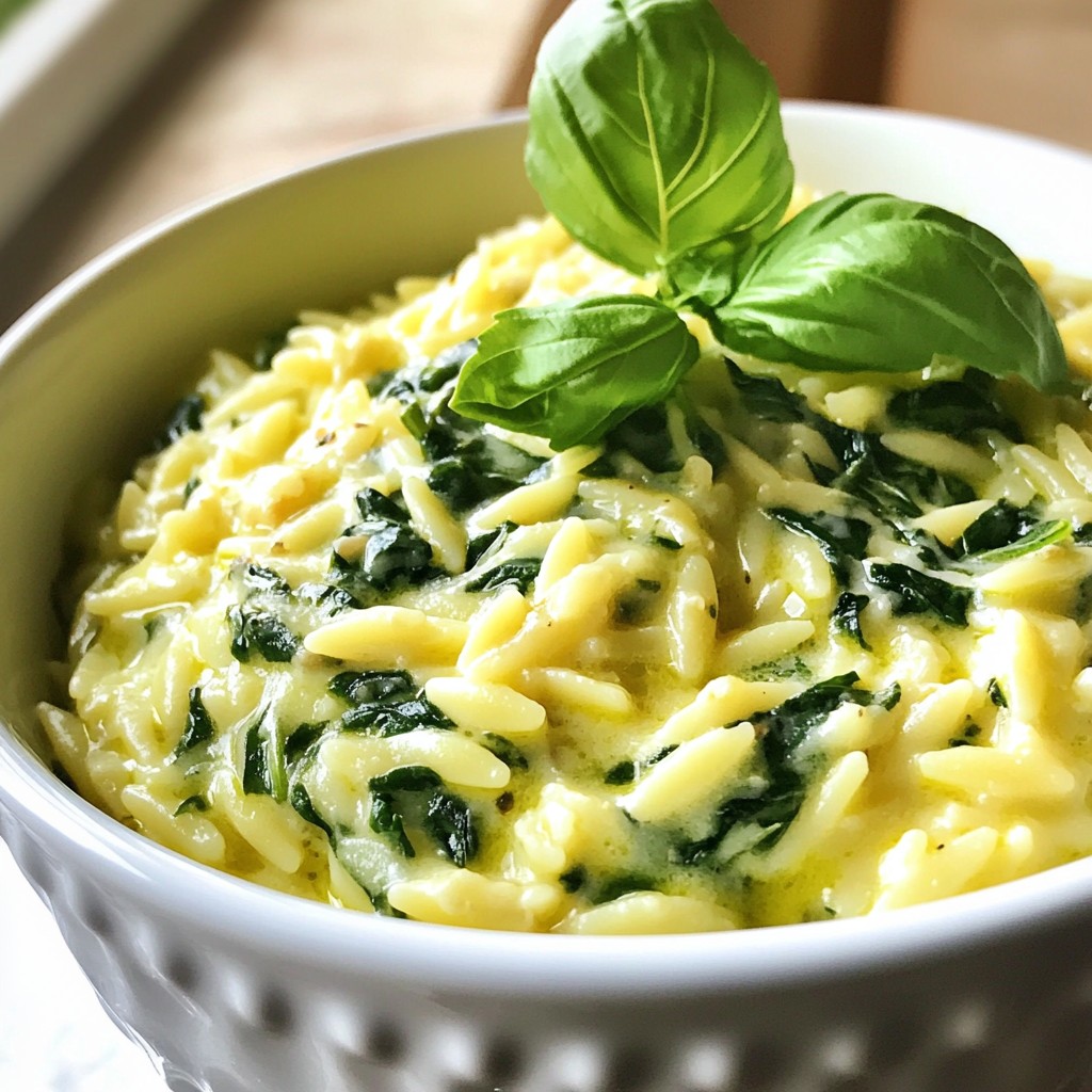 Creamy Garlic Spinach Orzo Flavorful and Simple Dish